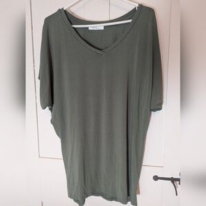 🫒 Sivana Women's Green V-Neck Top bamboo size large lagen look natural fiber